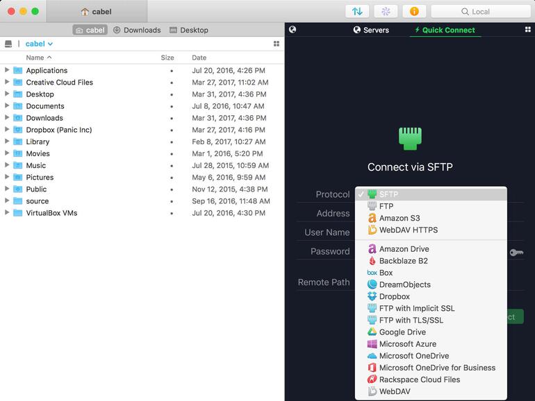 Die Hauptansicht zeigt die eigene Festplatte und mögliche Verbindungen zu Servern und Cloud-Diensten.