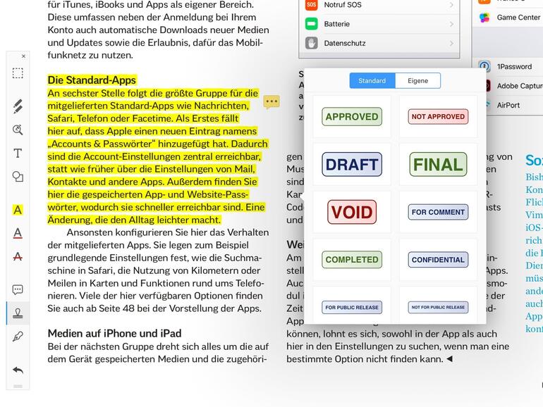 PDF Expert bringt auf dem iPhone und wie hier auf dem iPad fast den Komfort und die Funktionen, die man von PDF-Readern auf dem Desktop erwarten kann.