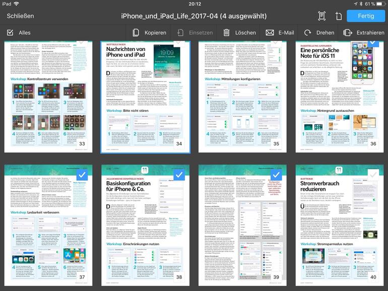 In der Miniaturansicht lassen sich einzelne Seiten löschen, drehen oder in neue PDFs extrahieren.