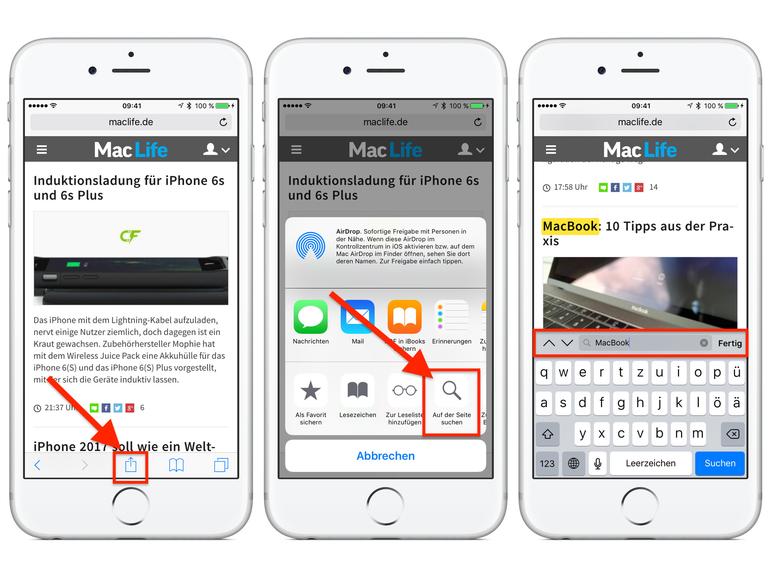 safari seite durchsuchen iphone