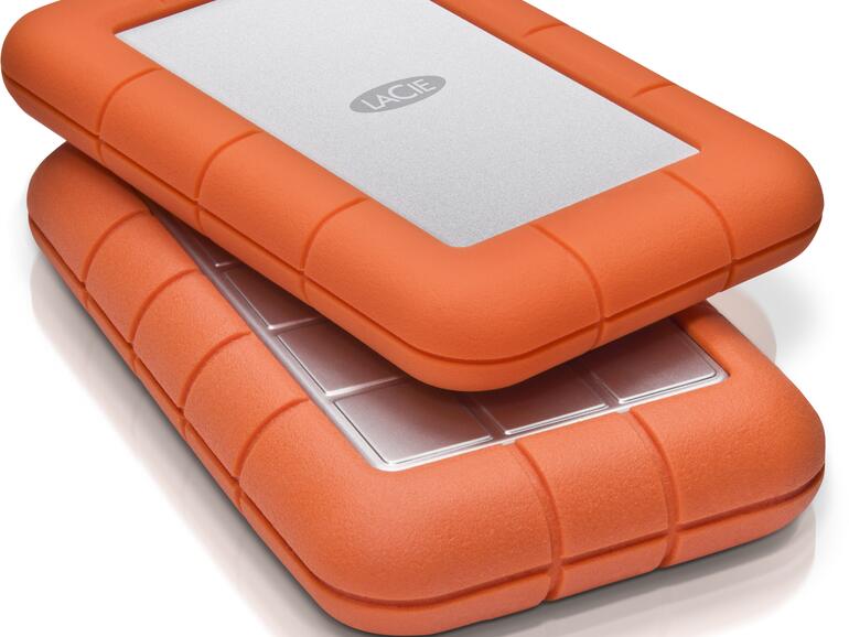 Mit den portablen Rugged-Festplatten von LaCie sind Ihre Dateien sicher vor Wasser, Staub, Herunterfallen und Stößen geschützt.