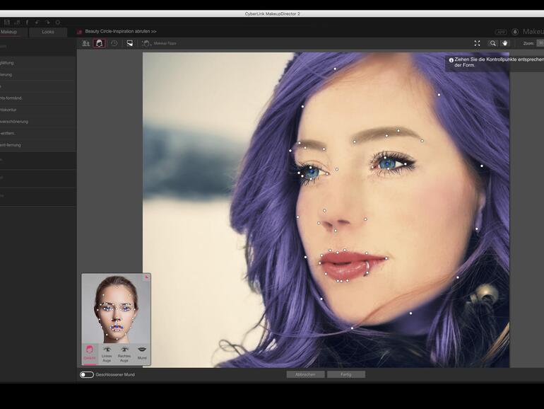 Alle wichtigen Merkmale im Gesicht werden von der Software vollautomatisch erkannt.