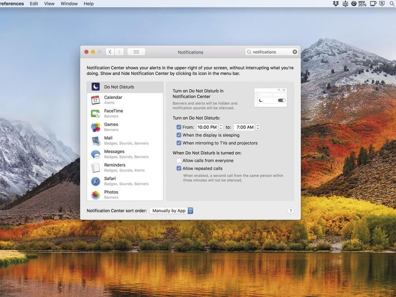 Mitteilungen können Sie manuell oder zu bestimmten Zeiten deaktivieren.