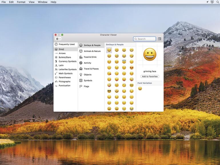 Sie können Emojis wie unter iOS verwenden. Einfach [CTRL] + [CMD] + [Leertaste] drücken.
