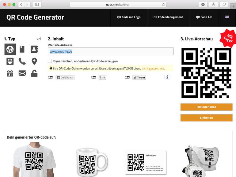 Mit dem QR Code Generator auf goqr.me/de erstellen Sie im Handumdrehen QR-Codes als PNG- oder SVG-Datei.