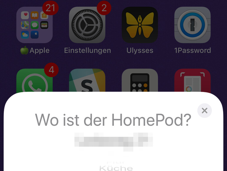 Zuerst gibt man den Standort des HomePod an.