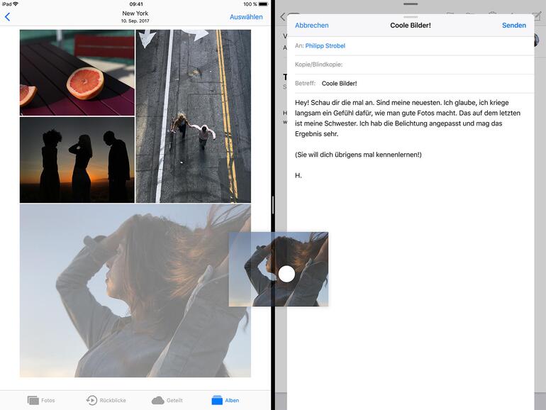 Per Split-Screen und Drag-and-Drop lassen sich fast alle Elemente einfach durch Drücken und Ziehen verschieben und kopieren.