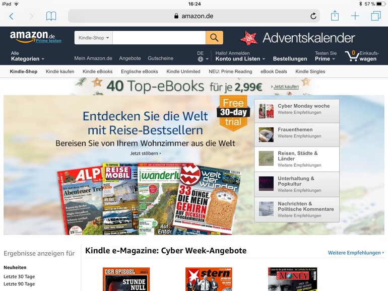 Amazon verkauft digitale Magazine und Zeitungen für Kindle-Geräte und -App.