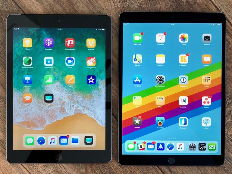 Das neue iPad (links) und das iPad Pro 10,5&quot; (rechts) Seite an Seite.