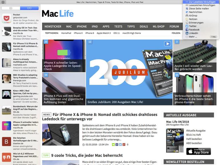 Auf dem Mac hat Apple die Leseliste in der ausgeblendeten Seitenleiste von Safari versteckt.