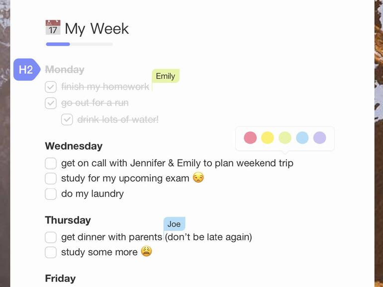 Taskade verwaltet Aufgabenlisten inklusive Unteraufgaben im Karteireiter des Webbrowsers.