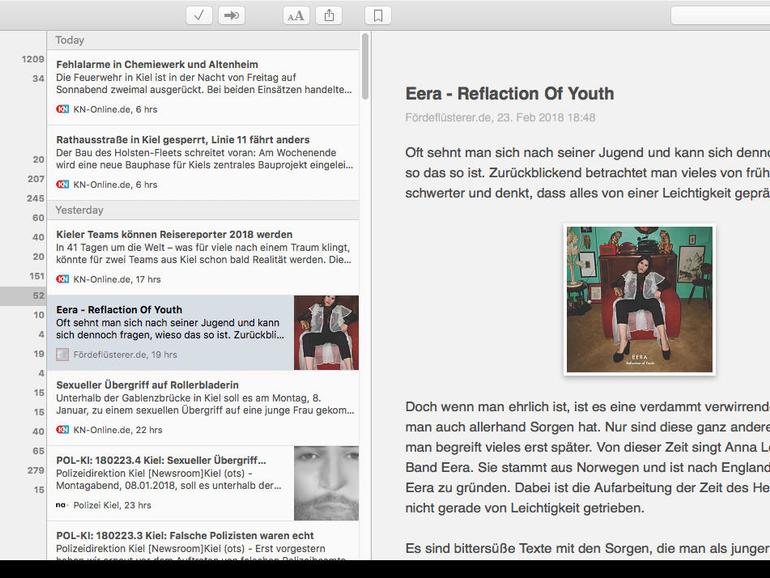 Netnewswire setzt voll auf einen eigenständige RSS-Unterbau und verzichtet auf die Unterstützung von Webdiensten.