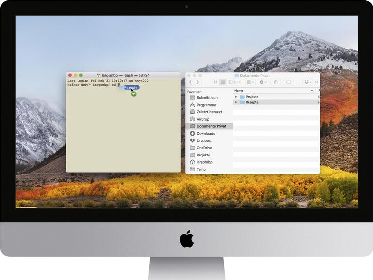 Pfade aus Finder in Terminal in macOS verschieben
