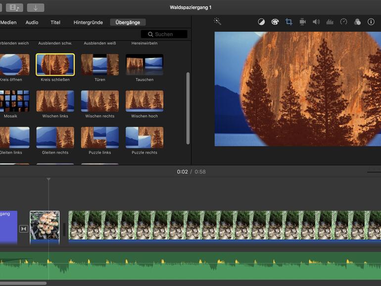 Übergänge zwischen Bildern und Videos lassen Ihren Film runder und angenehmer wirken. Setzen Sie sie jedoch mit Bedacht und sparsam ein.