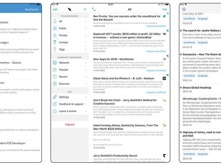 Von links nach rechts: Die iPad-Apps Pushpin, Pinner und Simplepin