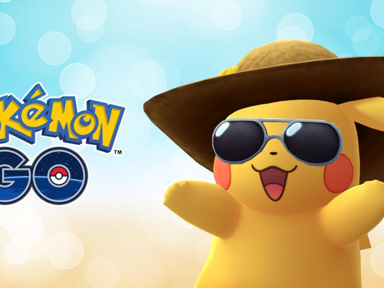 Zum zweiten Geburtstag trägt Pikachu einen sommerlichen Strohhut und versteckt sich hinter einer Sonnenbrille.