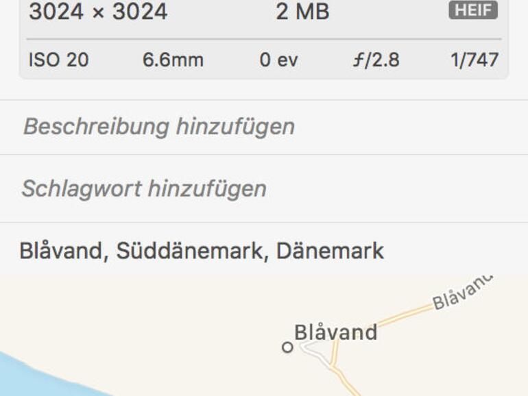 Über das kleine Info-Symbol blenden Sie das Info-Fenster eines Fotos ein. Dort wird Ihnen z.B. der Standort der Aufnahme angezeigt.