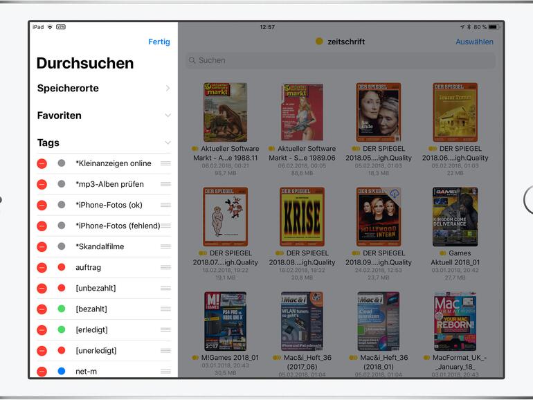 Auf iOS-Geräten ist die Dateien-App für die Tag-Verwaltung zuständig. Tags für eine oder mehrere Dateien vergeben Sie im Teilen-Menü.