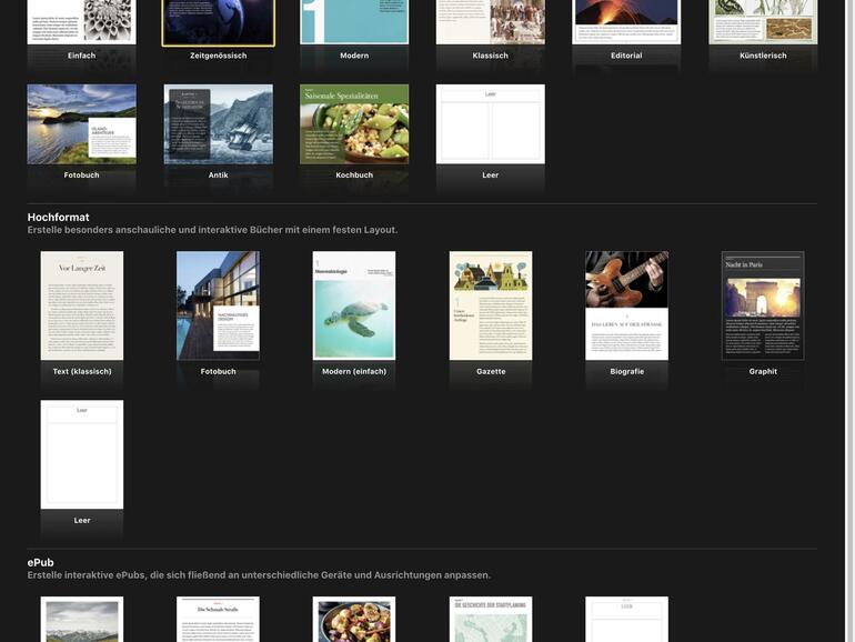 iBooks Author enthält zahlreiche Vorlagen.