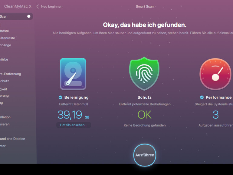Das Dienstprogramm CleanMyMac verschafft sich einen Überblick, bevor Sie nicht mehr benötigte Dateien „ausmisten“ können. 