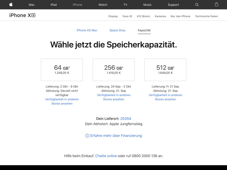iPhone XS Max ist begehrt in kleinen Speicherausstattungen.