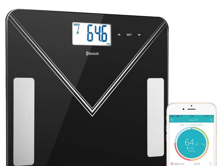 Körperfettwaage mit Support für Apple Heath und Google Fit