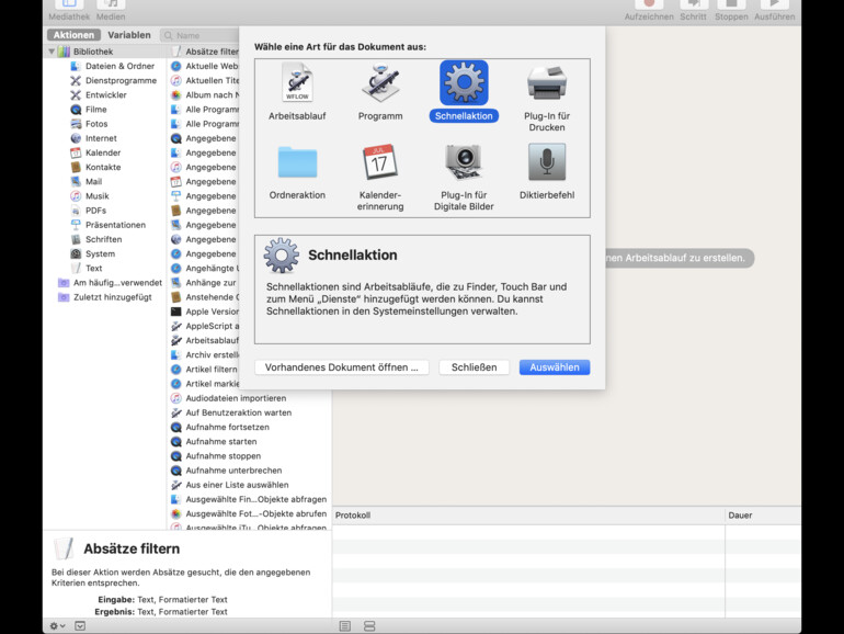 Erst „Schnellaktion“ auswählen, ...