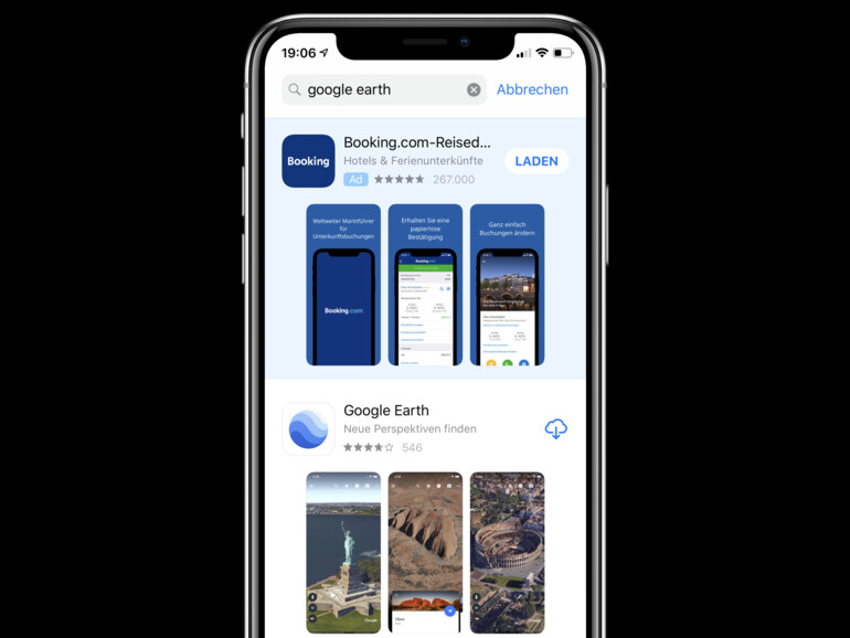 Oben die Suchanzeige, unten das normale Suchergebnis