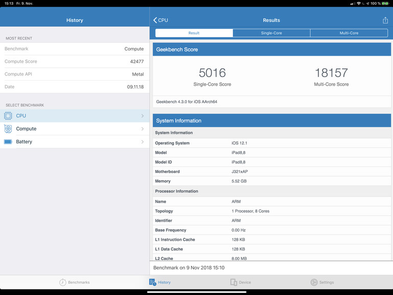 Der A12X-Chip im iPad Pro glänzt im Single-, wie auch im Multi-Core-Test und schlägt die meisten PC-Laptops und MacBooks. Teils deutlich.