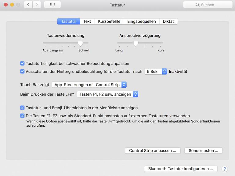 Die Touch Bar des MacBook Pro konfigurieren Sie mithilfe der Systemeinstellung „Tastatur“.