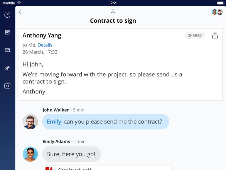 Spark ermöglicht das Kommentieren von E-Mails im Team.
