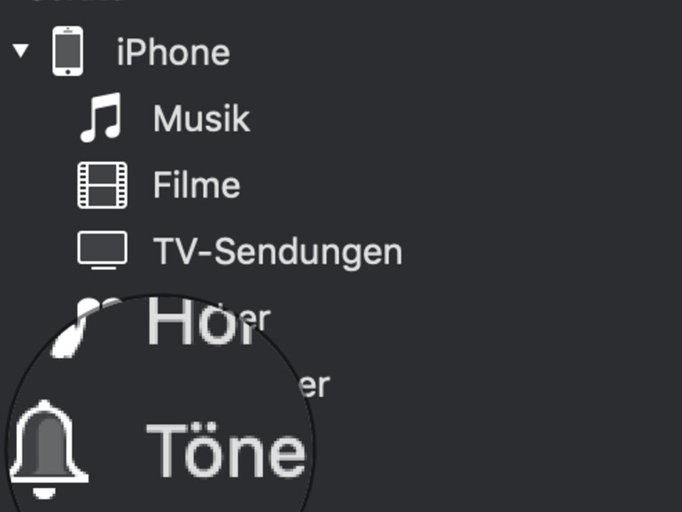 iPhone in der Seitenleiste mit „Töne”