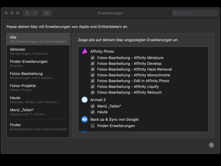 Erweiterungen in den macOS-Systemeinstellungen verwalten
