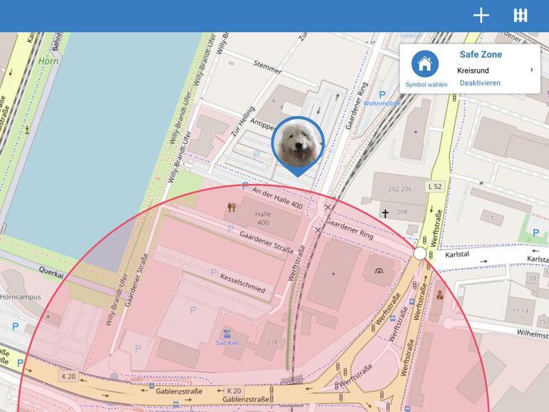 Verlässt der Hund den digital abgesteckten „virtuellen Zaun“, erhalten Sie eine Push-Nachricht auf Ihrem iPhone oder iPad.