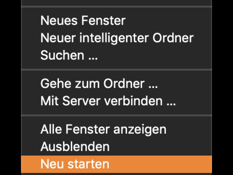 Den Finder über das Dock neu starten