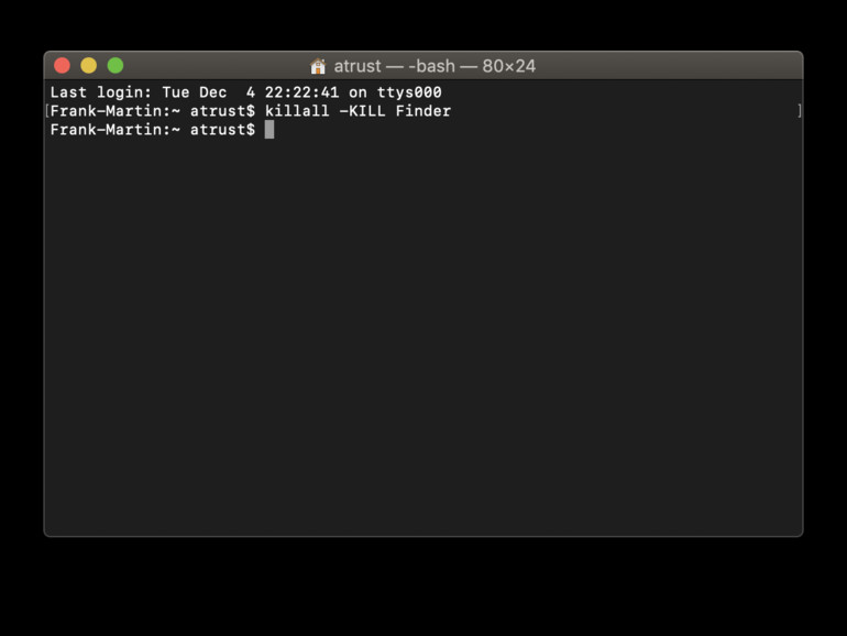 „Killen“ Sie den Mac-Dateimanager im Terminal