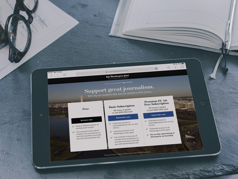 Bezahlschranke der Washington Post auf dem iPad
