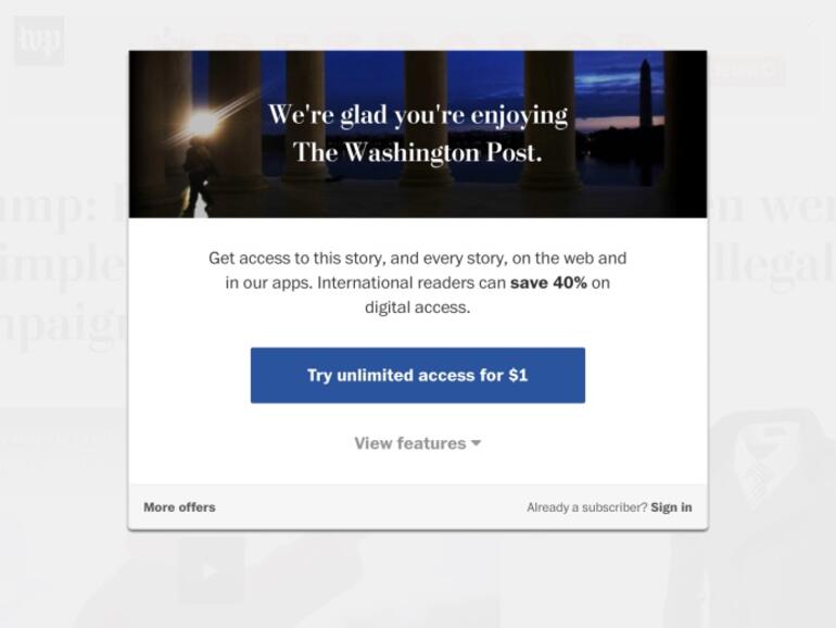 Paywall der Washington Post auf dem iPad lässt Artikelansicht nicht zu