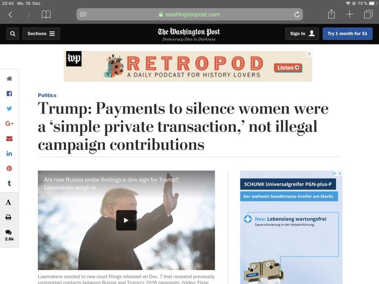 Bezahlschranke umgangen, Webseite im "Privat"-Surfen-Modus gelesen