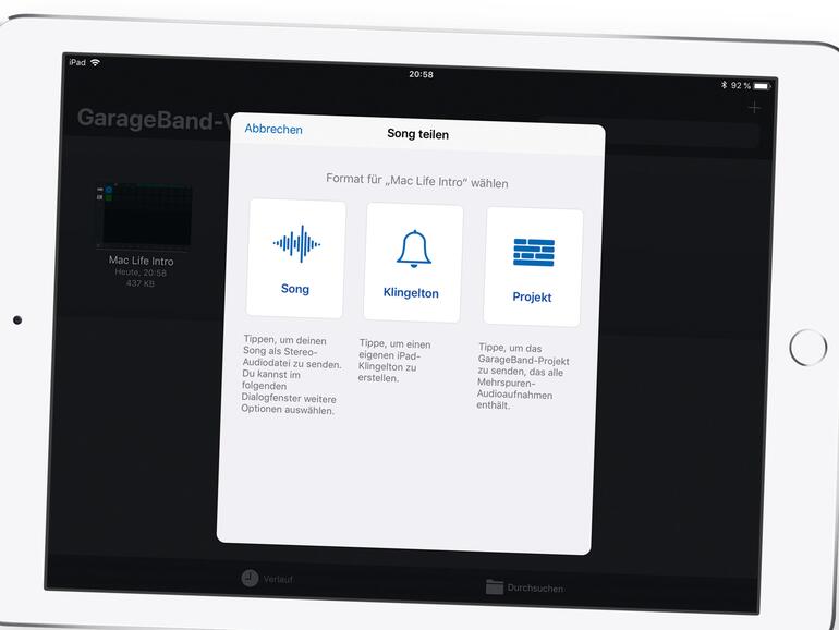 GarageBand auf dem iPad