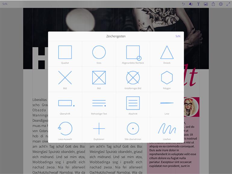 Adobe Comp CC bietet zahlreiche Zeichengesten zur einfachen Bedienung des Programms.
