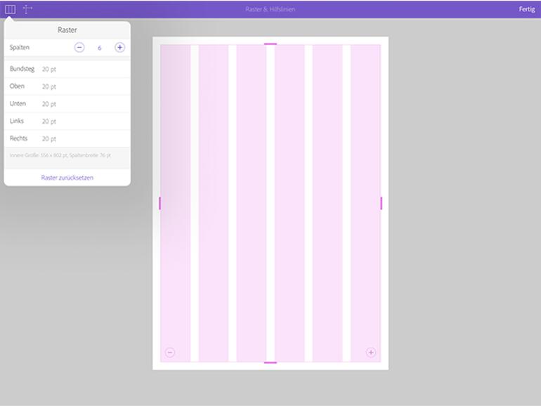 Die Einteilung des Layouts können Sie über das Raster-Menü weiter einstellen.
