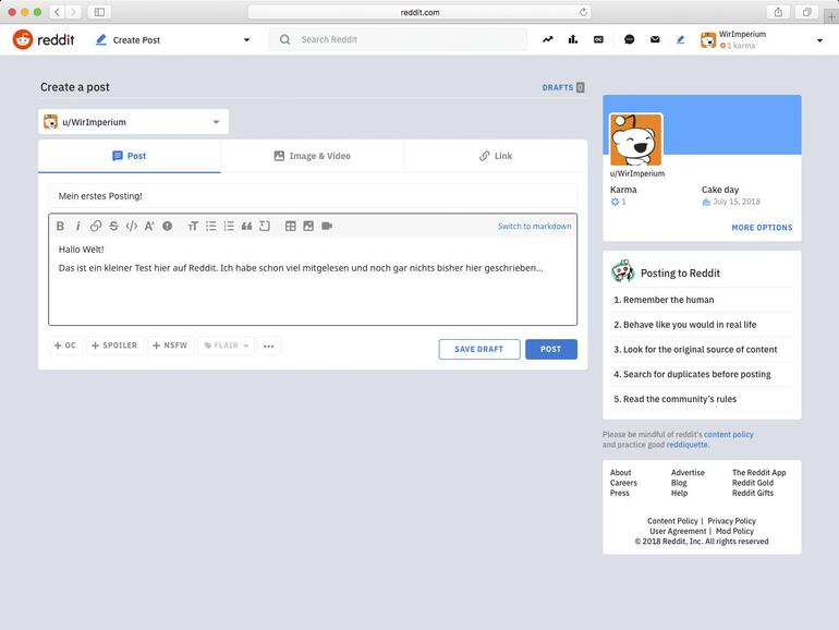 Sie können auf Reddit eigene Texte erstellen sowie Bilder, Videos und Links teilen.