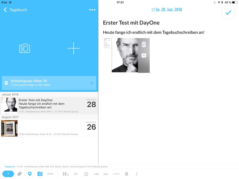 Dayone liefert ein umfangreiches Tagebuch-Werkzeug für Einträge mit Medien und Metadaten.