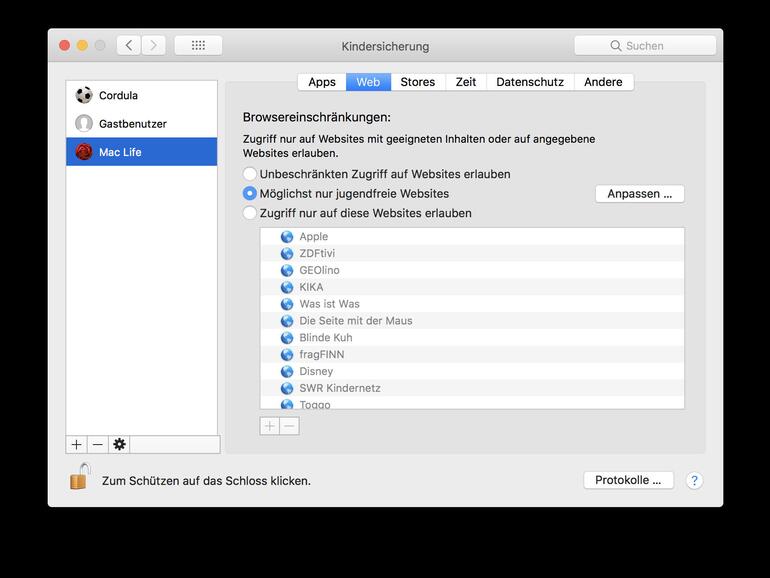 Kindersicherung für Websites