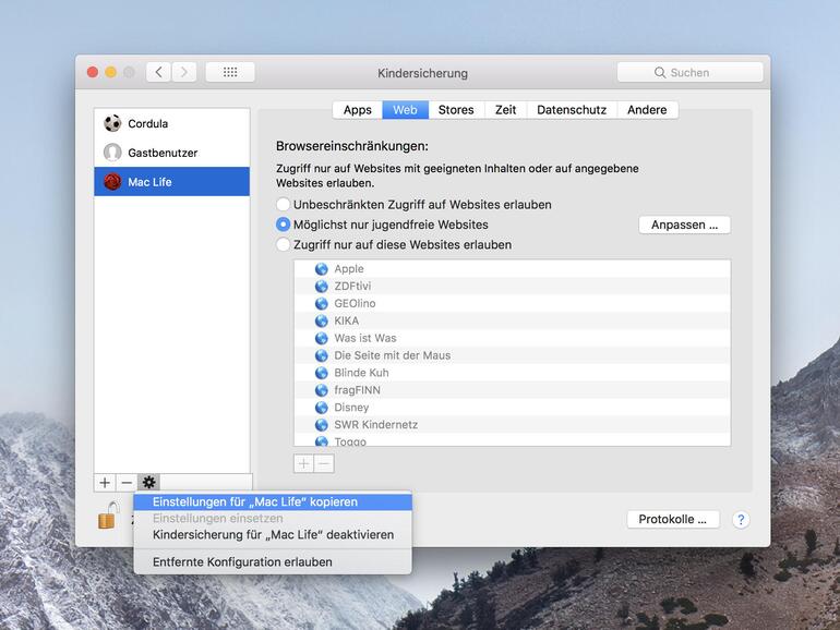Kindersicherung auf anderen Account übertragen