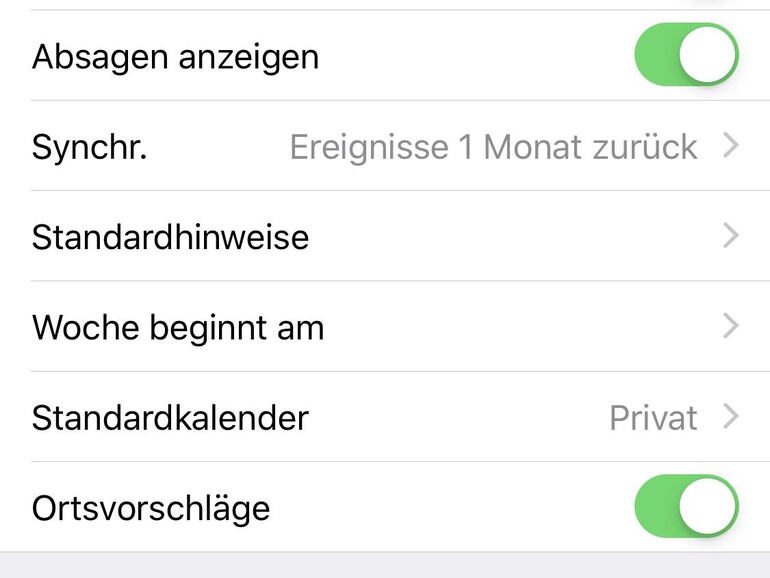 Ortsvorschläge für Kalendereinträge aktivieren