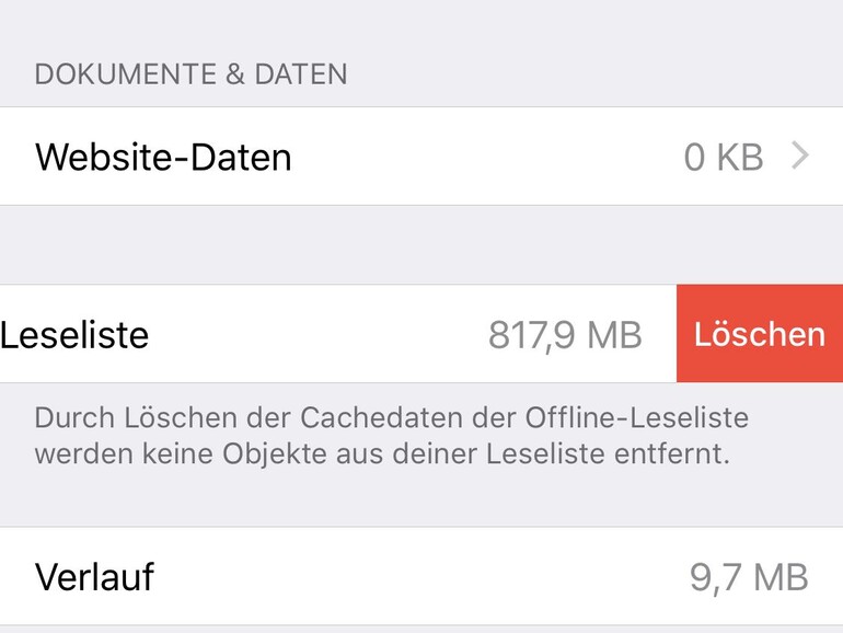 Leselisten-Speicher löschen