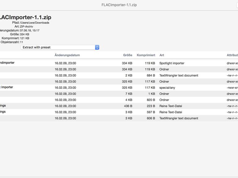 Archiv auspacken in Betterzip