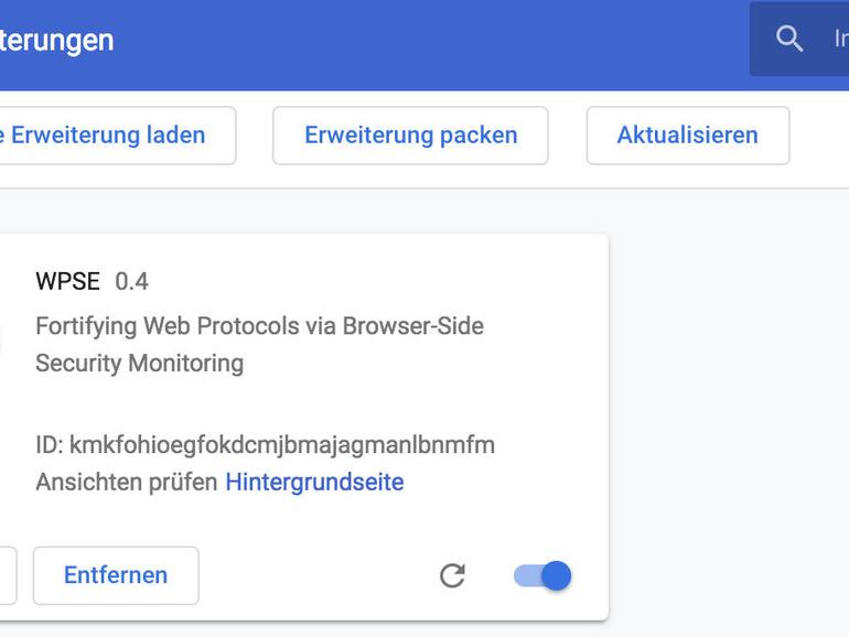 WPSE installieren Sie nach dem Entpacken mithilfe der Schaltfläche „Entpackte Erweiterungen laden“.